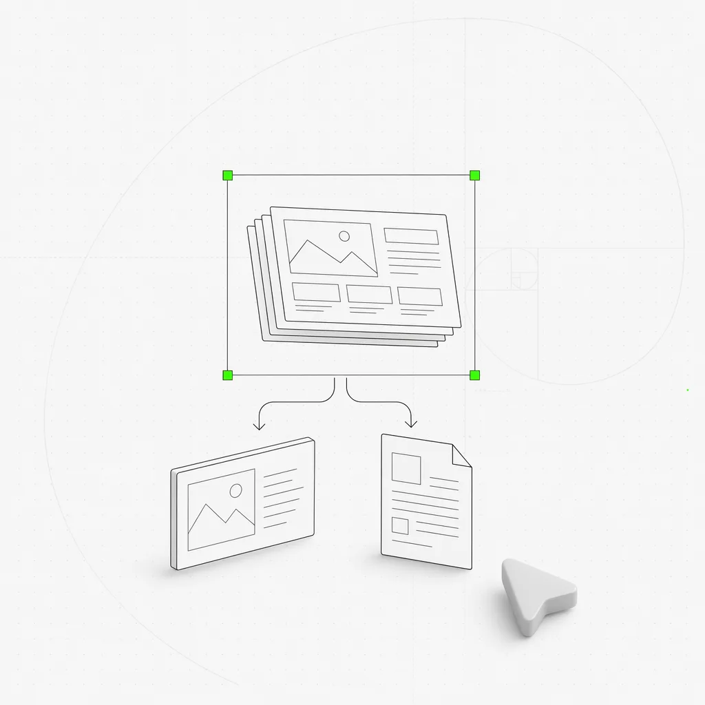 Готовая презентация приподнимается над холстом и разделяется на файл PPTX и файл PDF, оба выходных файла обрамлены внутри зелёной рамки выделения на почти белом редакторском фоне
